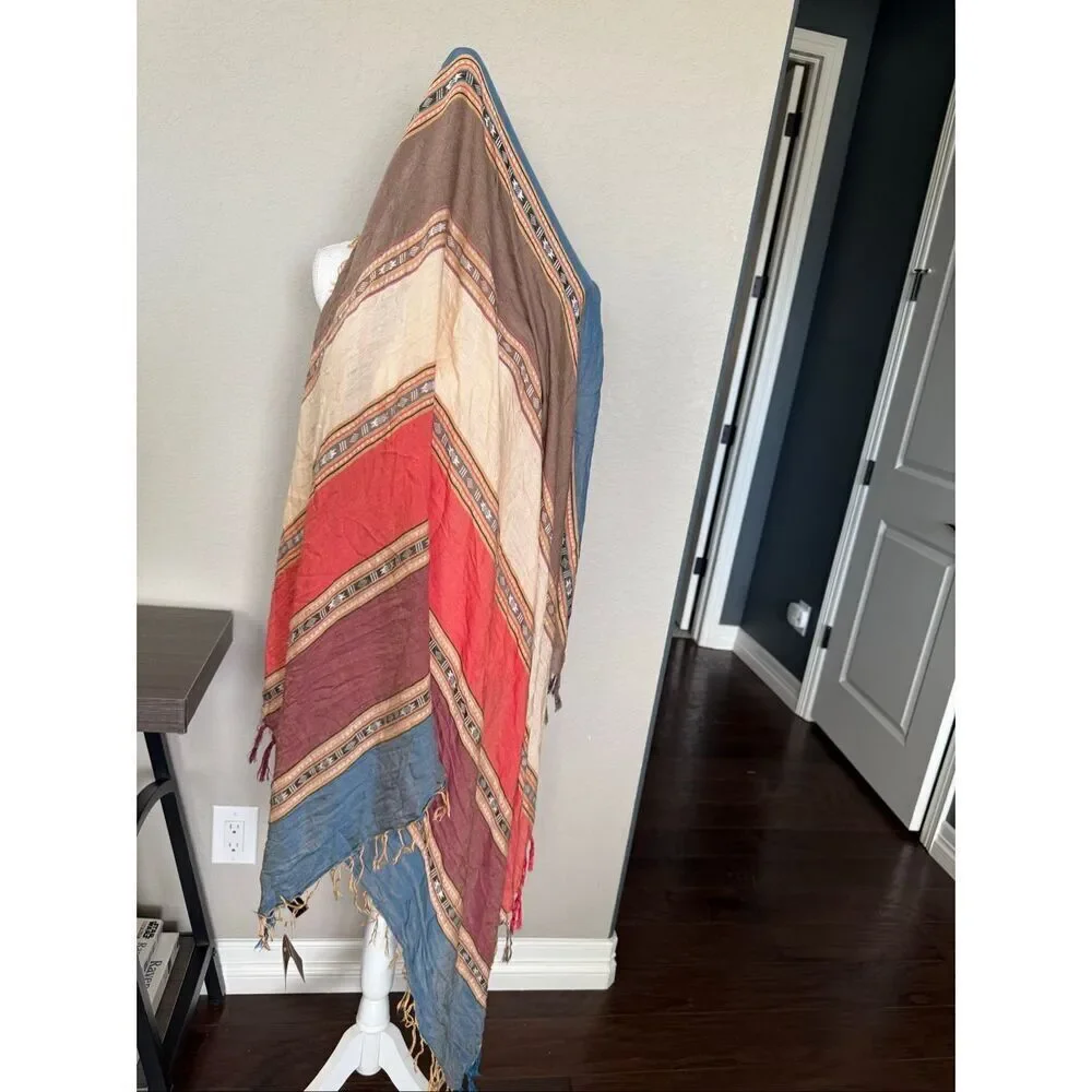 NWT Francesca’s Multi Colored Square Fringe Scarf 48”